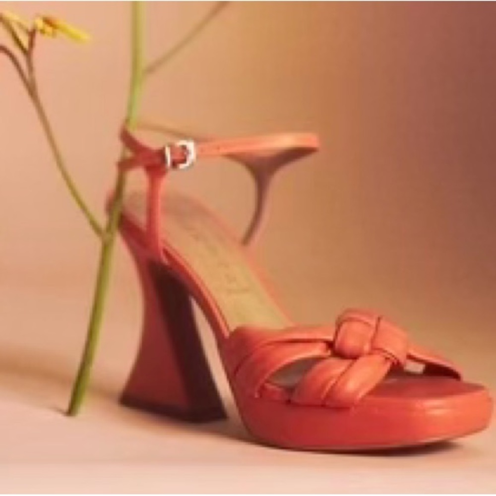 Anthropologie Orange Platform Heels with Chunky Heel